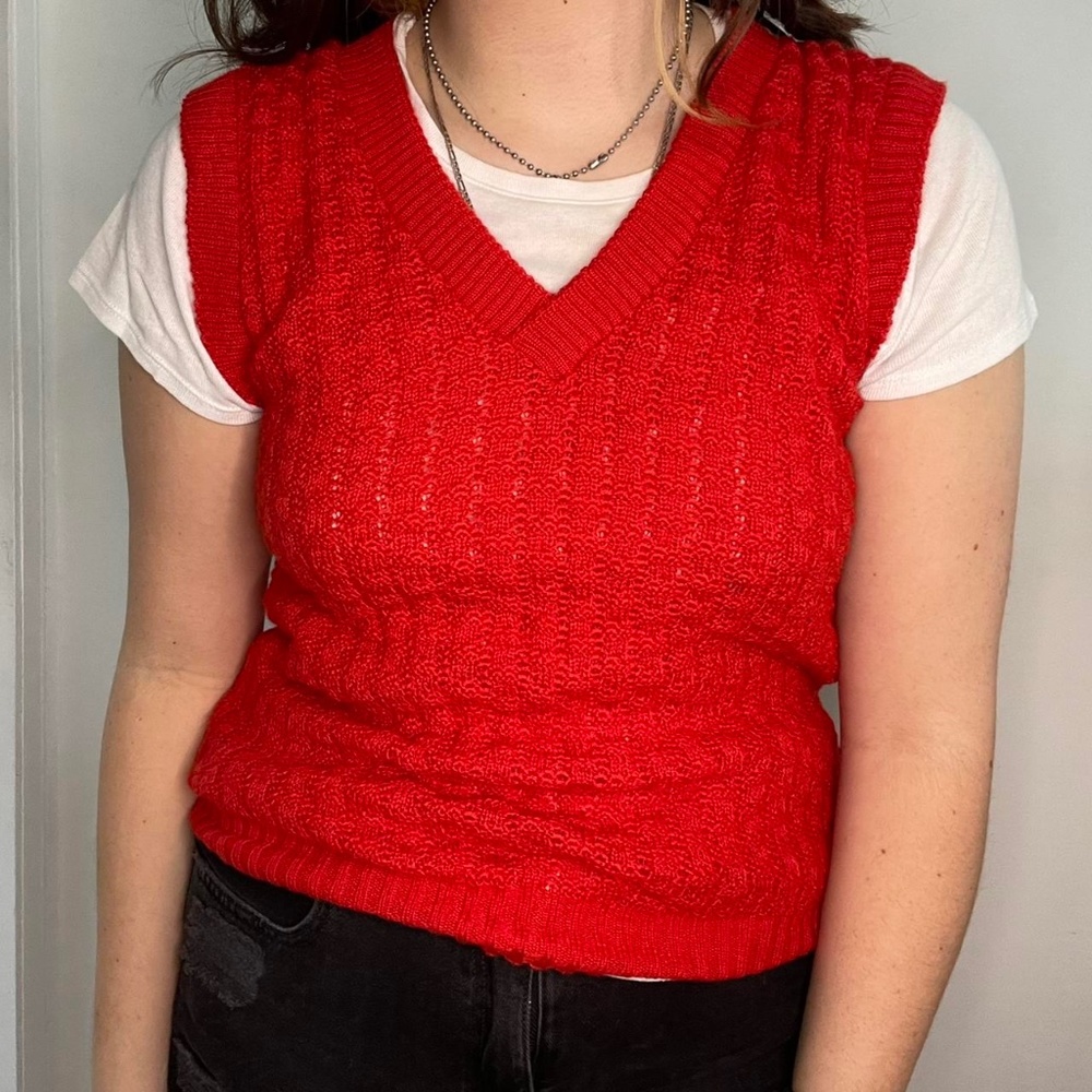 Vintage Red Knit Sweater Vest